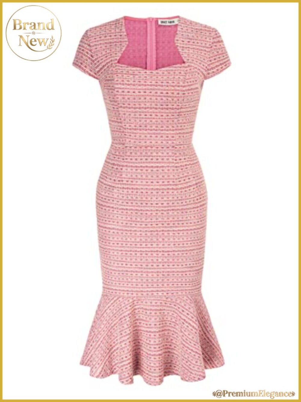 Women's Cocktail Dress Fishtail Tweed Bodycon Pencil Mermaid Hem Party Formal